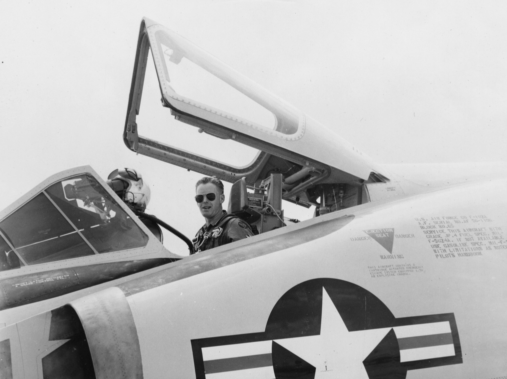 Bendix trophy winner Captain Kenneth D. Chandler, U.S. Air Force, in teh cockpit of Convair F-102A Delta Dagger 56-1196 (U.S. Air Force via Jet Pilot Overseas)