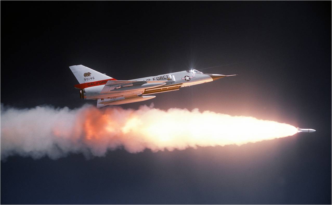 A Convair F-106A Delta Dart launches a Genie air-to-air rocket. (U.S. Air Force)