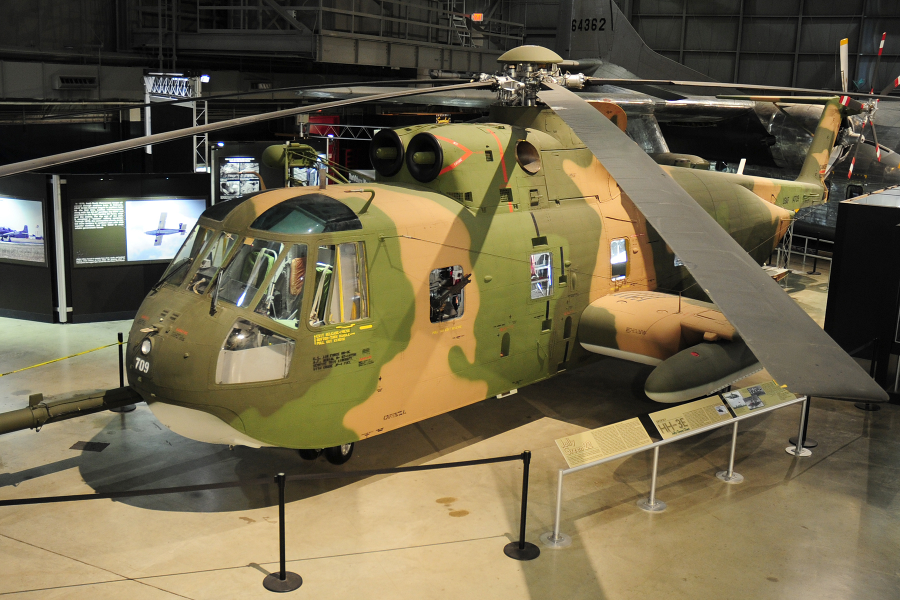 The restored Sikorsky HH-3E Jolly Green Giant, 67-14706, on display at the National Museum of the United States Air Force. (NMUSAF)