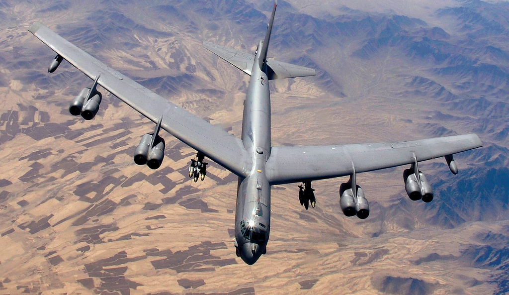 A Boeing B-52H Stratofortress during a deterrent patrol near the Democratic People's Republic of North Korea, 2016. (U.S. Air Force)