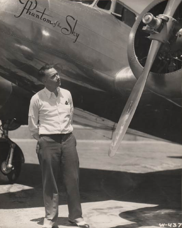 Lockheed test pilot Elmer C. McCleod with a Lockheed Model 10 Electra, "Phantom of the Sky." (Lockheed Martin via dmairfield.com)