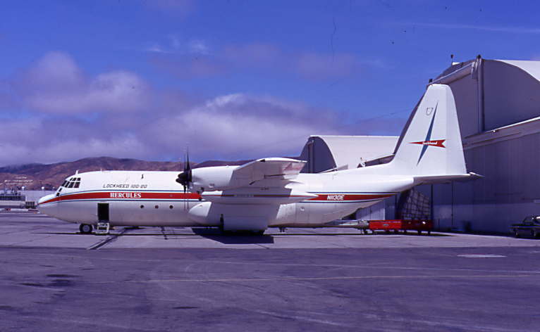 N1130E after conversion to the L100-20 configuration, at Lockheed-Burbank Airport, 1968. (Unattributed)