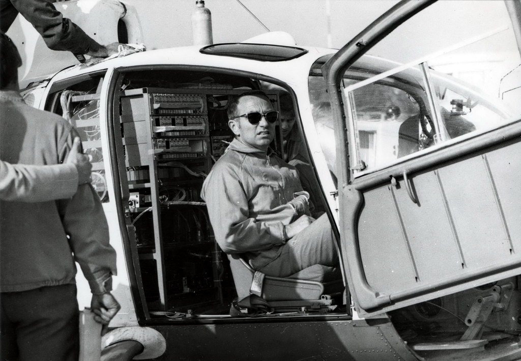 Sud-Aviation test pilot Jean Boulet in the cockpit of the SA 349, an experimental variant of the SA 340 Gazelle.
