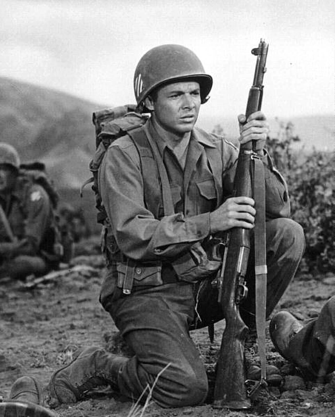 Audie Murphy portrayed himself in the 1955 Univeral-International film, "To Hell and Back." Murphy is seen here with a U.S. Rifle, .30-caliber, M1.