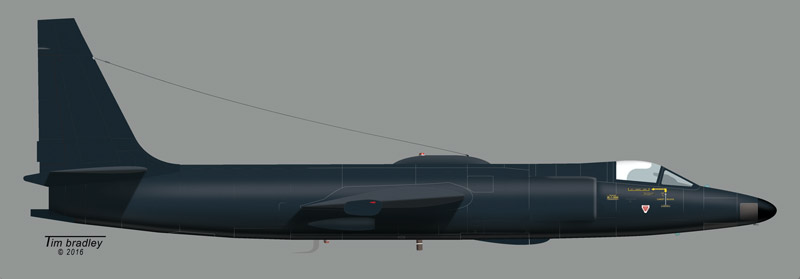 Francis Gary powers flew this Lockheed U-2, 56-6693, "Article 360" over the Soviet Union, 1 October 1960. Right profile illustration courtesy of Tim Bradley. (© 2016, Tim Bradley)