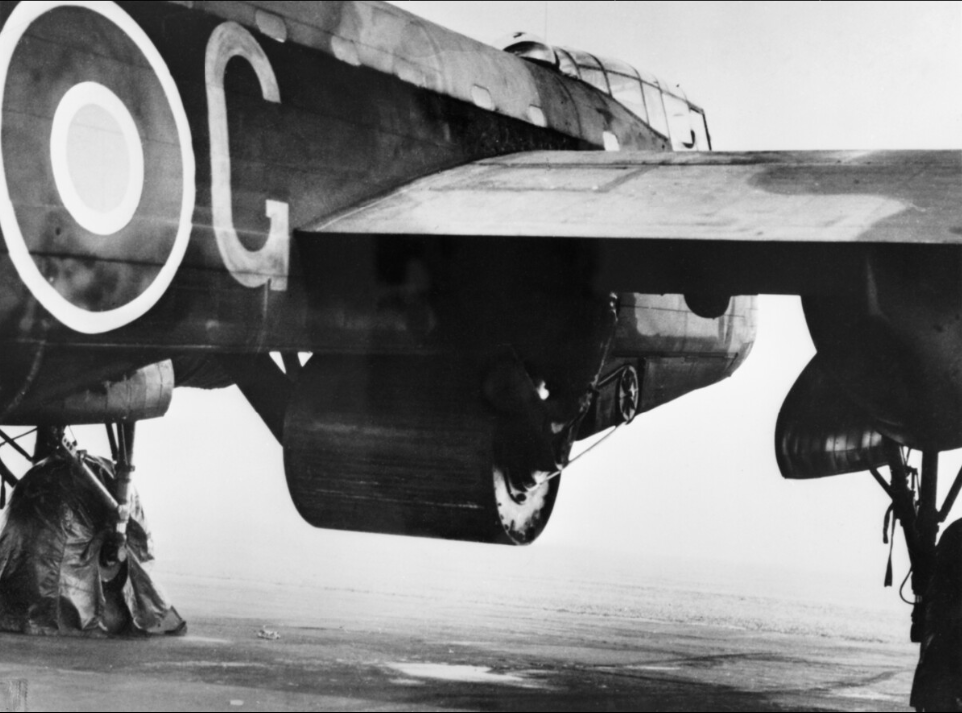 Guy Gibson's Avro Lancaster B.III Special, ED932/G, AJ-G, "bombed up" with an Upkeep bomb. © IWM (HU 69915)