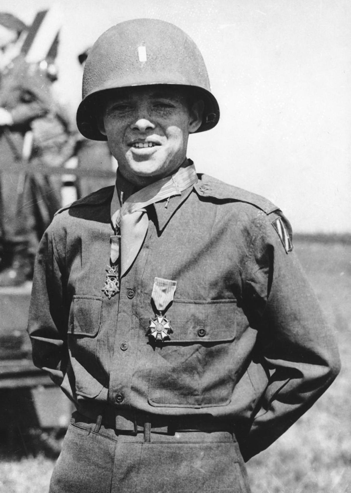 2nd Lieutenant Audie L. Murphy, wearing the Medal of Honor and Legion of merit, at Salzburg, Austria, 7 June 1945. (New York Daily News)