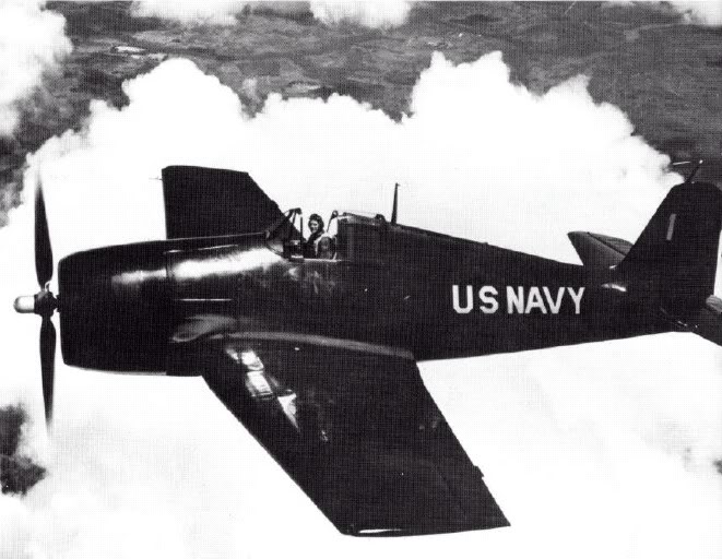 Flight leader Lieutenant Commander Roy W. "Butch" Voris with his F6F-5 Hellcat, circa May–August 1946. (U.S. Navy)