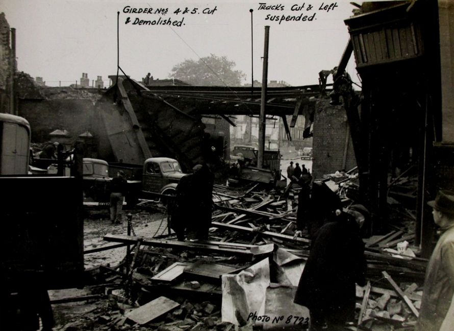 LNER's Grove Road railway bridge after the V-1 attack, 13 June 1944.