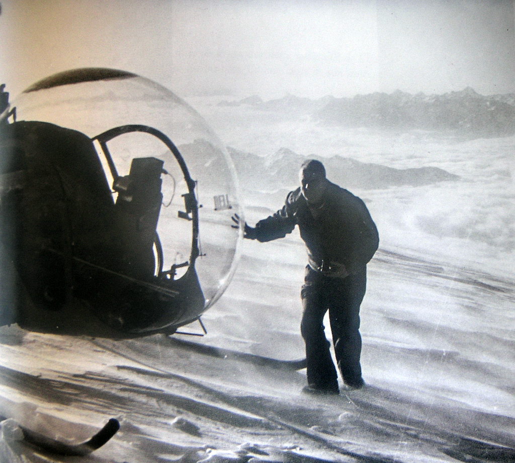  Jean Moine and F-BHGJ at the summit of Mont Blanc, just before 6:00 am, 6 June 1955. (André Contamine via Hélico-Fascination)