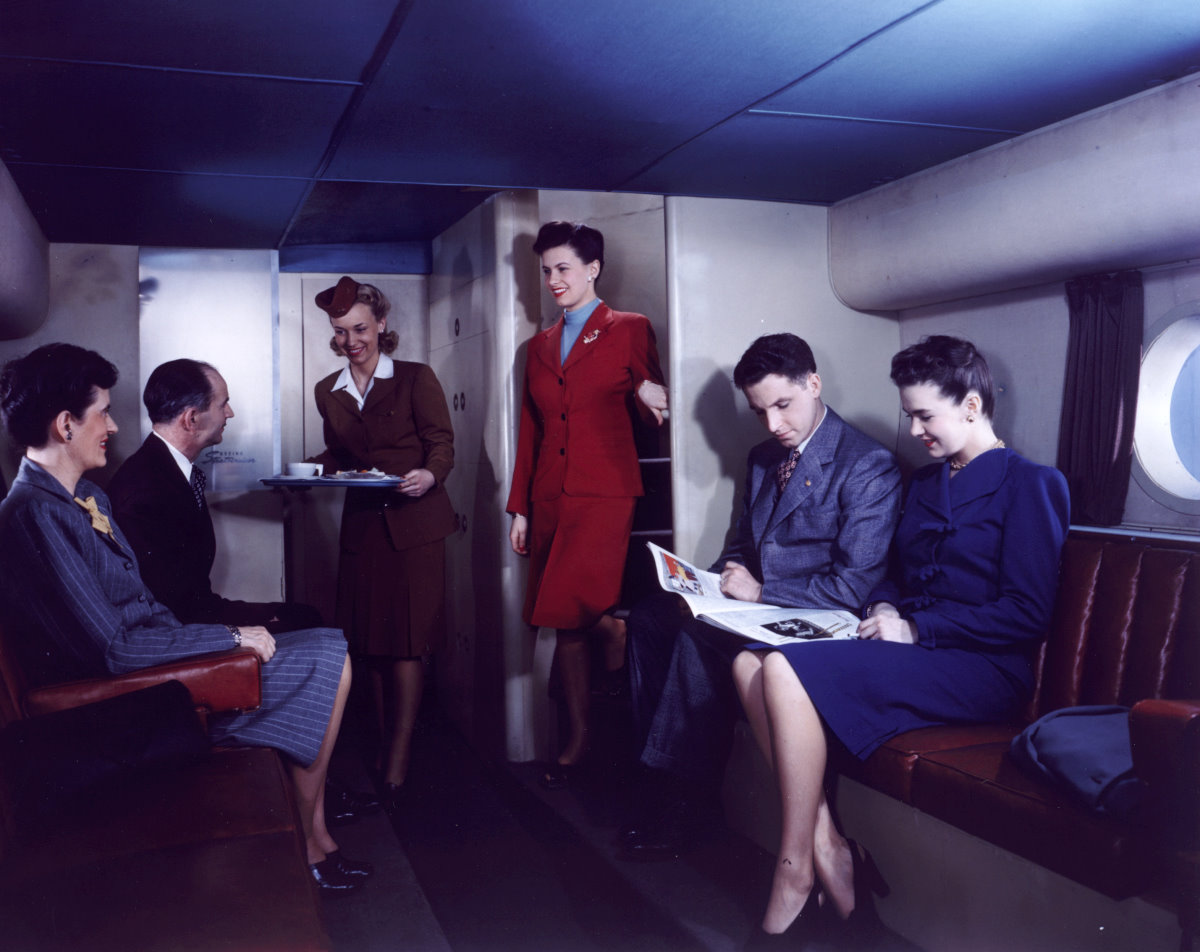 Lower deck passenger lounge of a Boeing 377 Stratoliner. (Boeing)
