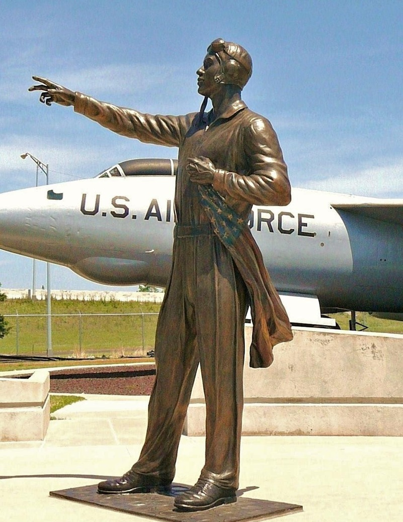 This bronze statue of Major Charles Blakesly Hall by Joel Randall is displayed at Tinker Air Force Base, Oklahoma City, Oklahoma. 