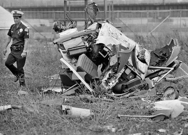 Power's Bell 206B JetRanger was completely destroyed when it crashed August 1977. (CBS News/AP Photo/Nick Ut)