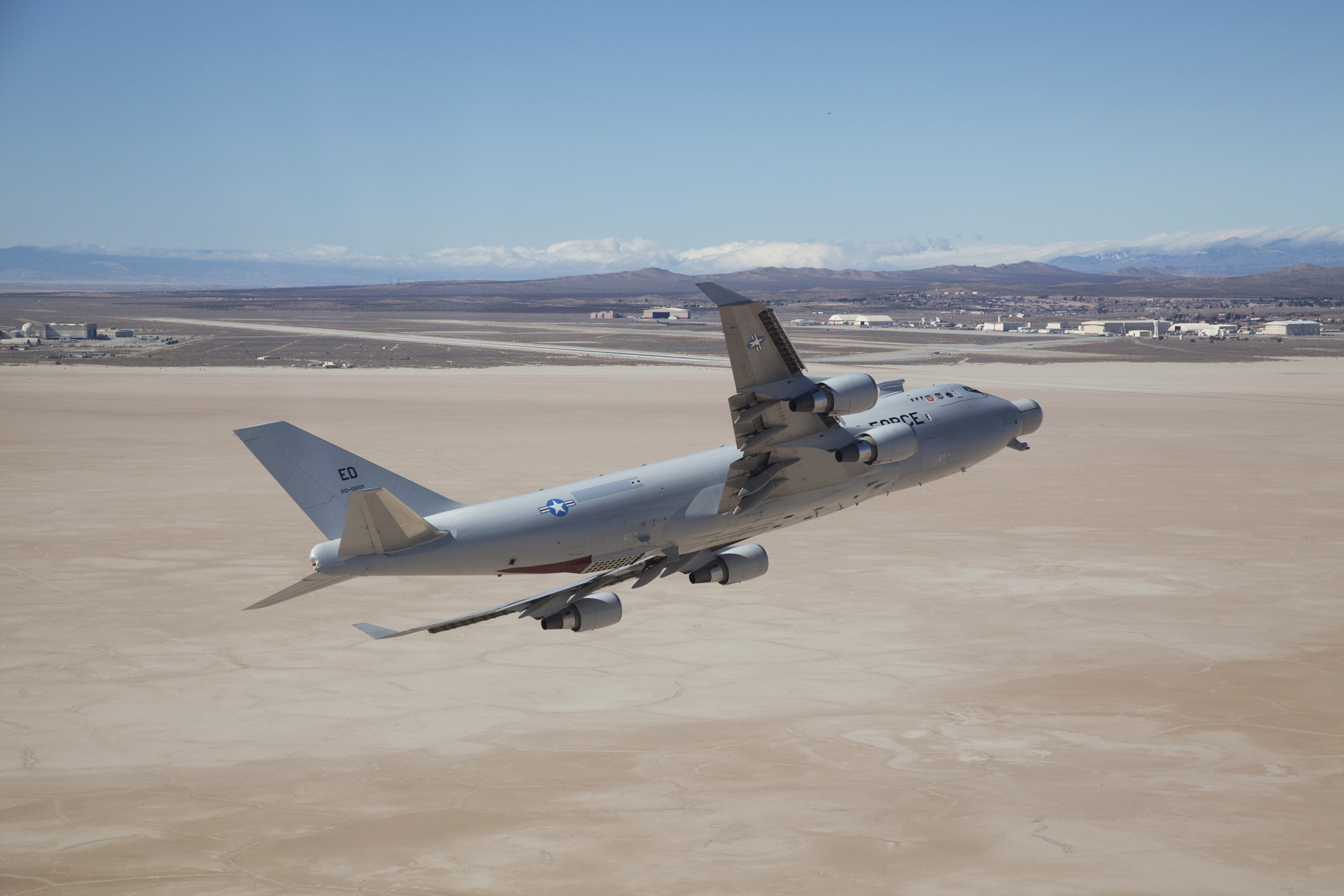 Boeing YAL-1A, 00-0001, Airborne Laser Test aircraft, departing Edwards AFB, 14 February 2012. (U.S. Air Force)
