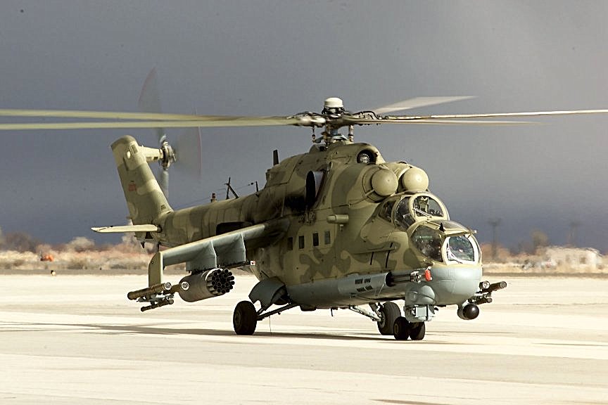 A Russian-built Mil Mi-24P Hind-F at the U.S. Army Test and Evaluation Center, Threat Support Activity, NAS Fallon, Nevada. (U.S. Army)