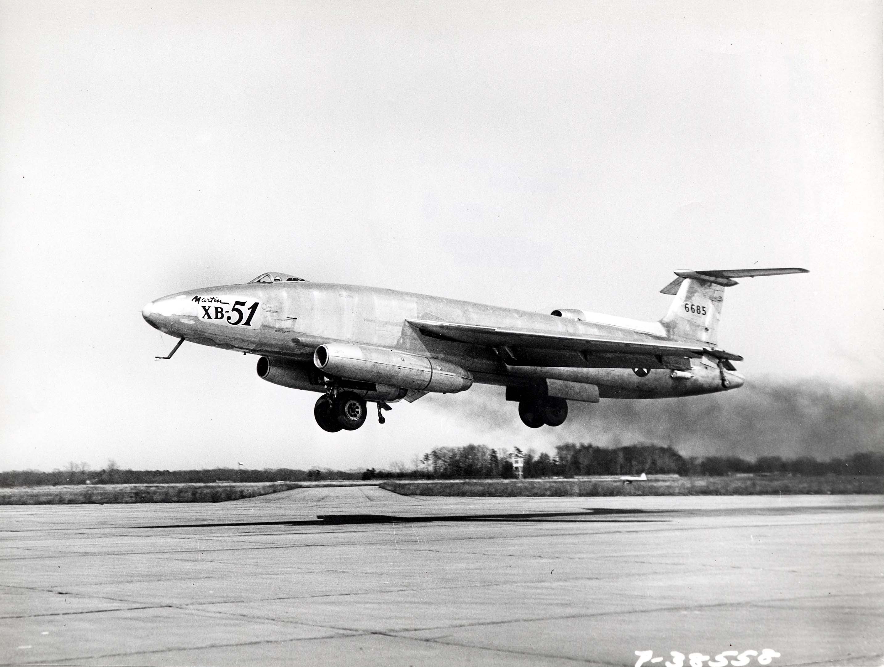 Martin XB-51 46-685, the number one prototype, on takeoff. (U.S. Air Force)