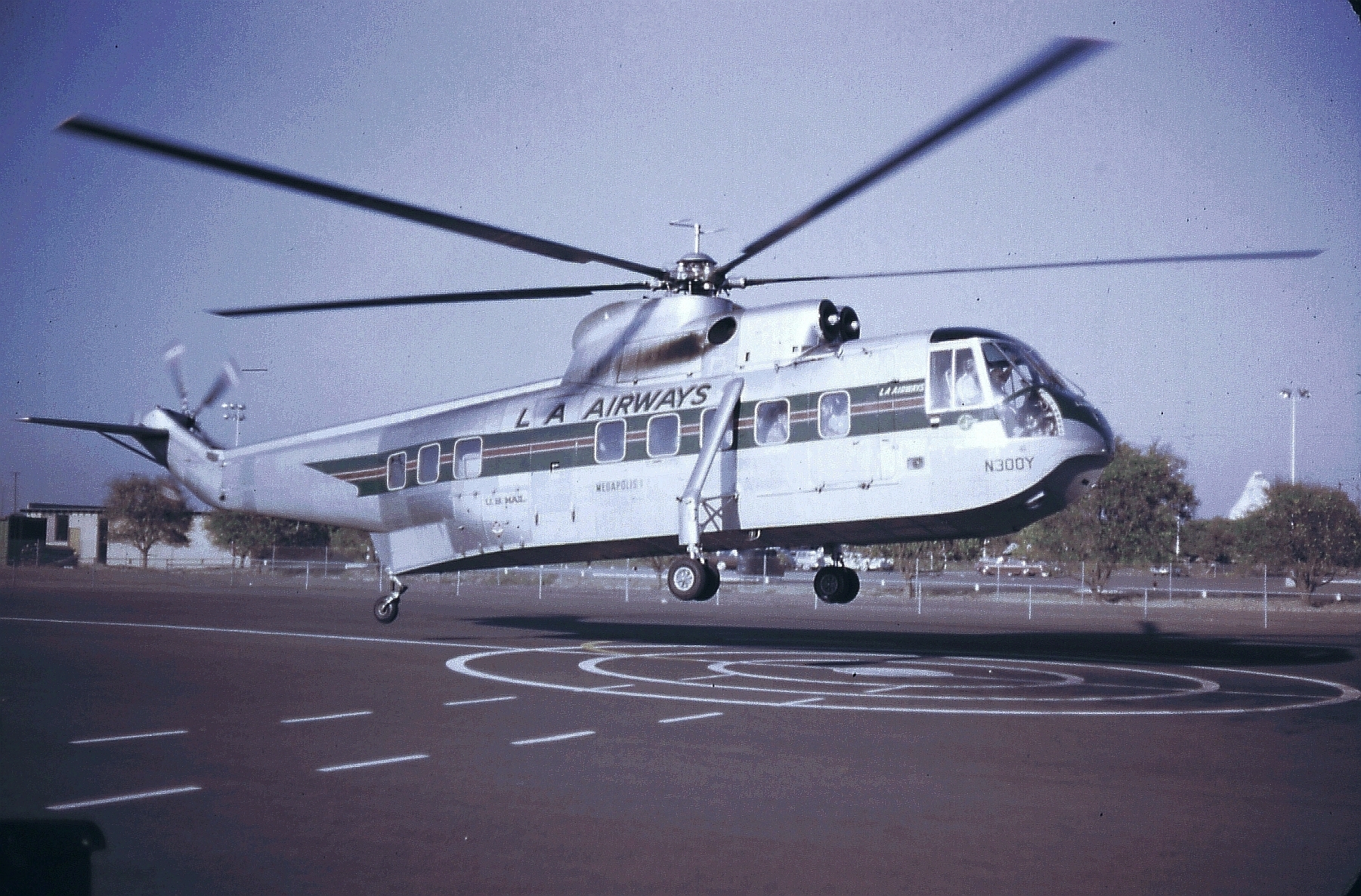 Sikorsky S-61L N300Y, Los Angeles Airways, at Disneyland Heliport, Anaheim, California. (Robert Boser)
