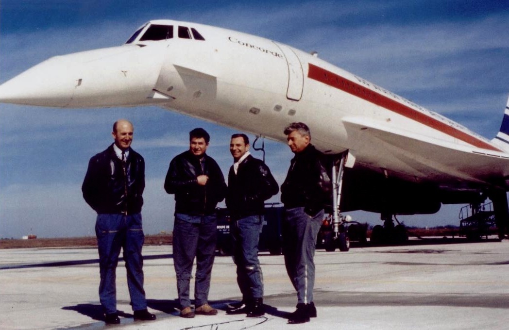 The flight test crew of Concorde 001. Left to right, Andre Edouard Turcat, Henri Perrier, Michel Retif and Jacques Guinard. (Photograph courtesy of Neil Corbett, Test and Research Pilots, Flight Test Engineers)