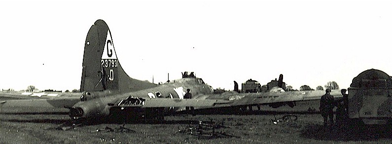 LT Michael's B-17G-20-DL 42-37931, Bertie Lee, at RAF Grimsby, 11 April 1944. (U.S. Air Force) 