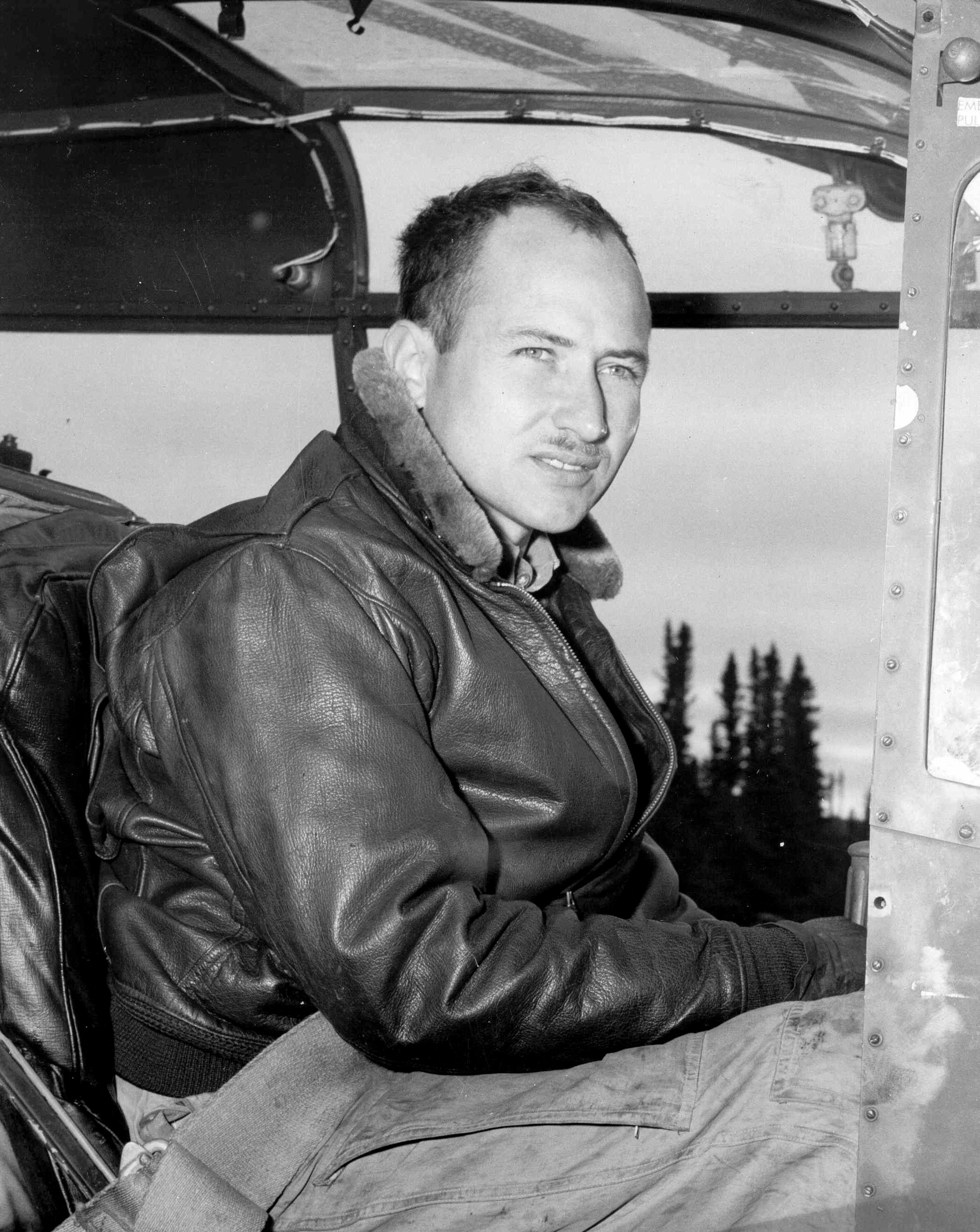 Lieutenant Stewart R. Graham, USCG, in cockpit of Sikorsky HNS-1 near Gander, Newfoundland, September 1946. (U.S. Coast Guard)