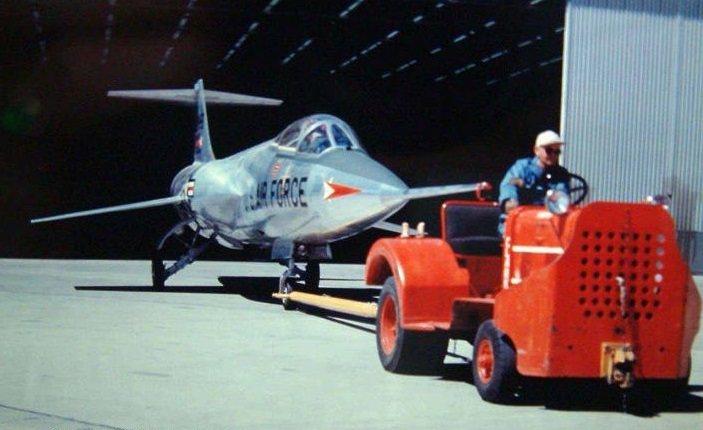 The first Lockheed F-104A Starfighter, 55-2956, i stowed out of its hangar at Air Force Plant 42, Palmdale, California, 17 April 1956. (Lockheed)