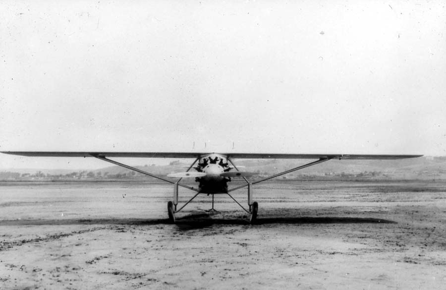 Ryan NYP N-X-211, Spirit of St. Louis, front view, at Dutch Flats, San Diego, California, 28 April 1927. (Donald A. Hall Collection)