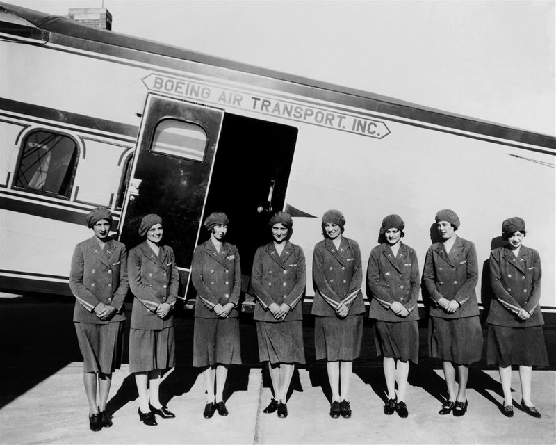The first eight airline stewardesses. Miss Ellen Church is at the center. (National Air and Space Museum)