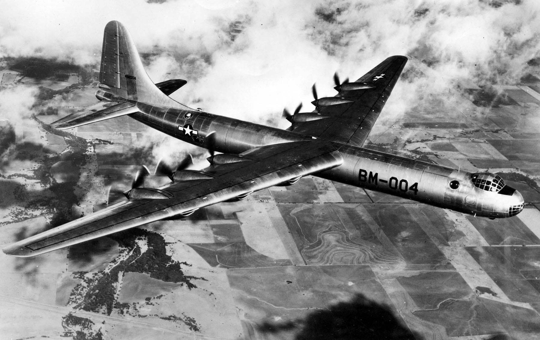 Convair B-36A-1-CF (S/N 44-92004, the first -A model built) in flight. (U.S. Air Force photo)