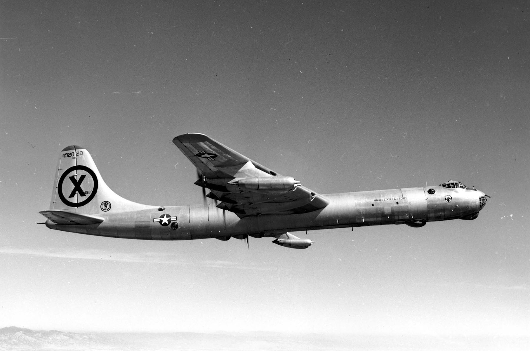 The sixteenth B-36A, 44-92020, after conversion to the RB-36E reconnaissance configuration. (U.S. Air Force)