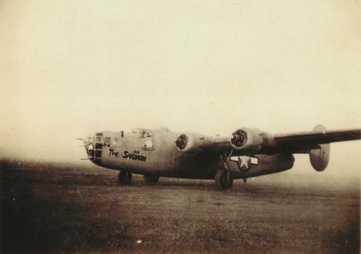 Consolidated B-24D-55-CO Liberator 42-40402, "The Sandman," takes off for Ploesti, 1 August 1943. (U.S. Air Force) 