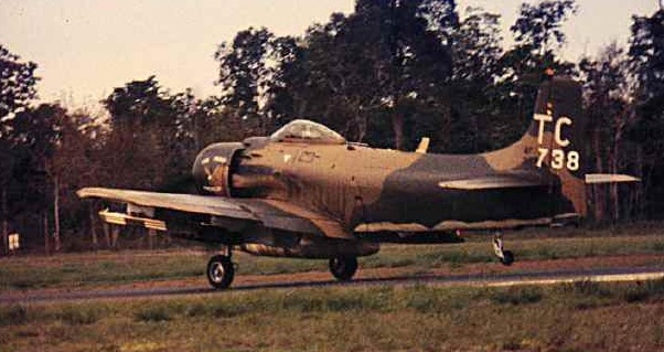 This is the Douglas A-1H Skyraider flown by LCOL Jones, 1 September 1968. Though it was extensively damaged by anti-aircraft gunfire and the subsequent fire, 52-139738 was repaired and returned to service. On 22 September 1972, -738 was shot down over Laos. It was the last Skyraider shot down during the Vietnam War. 