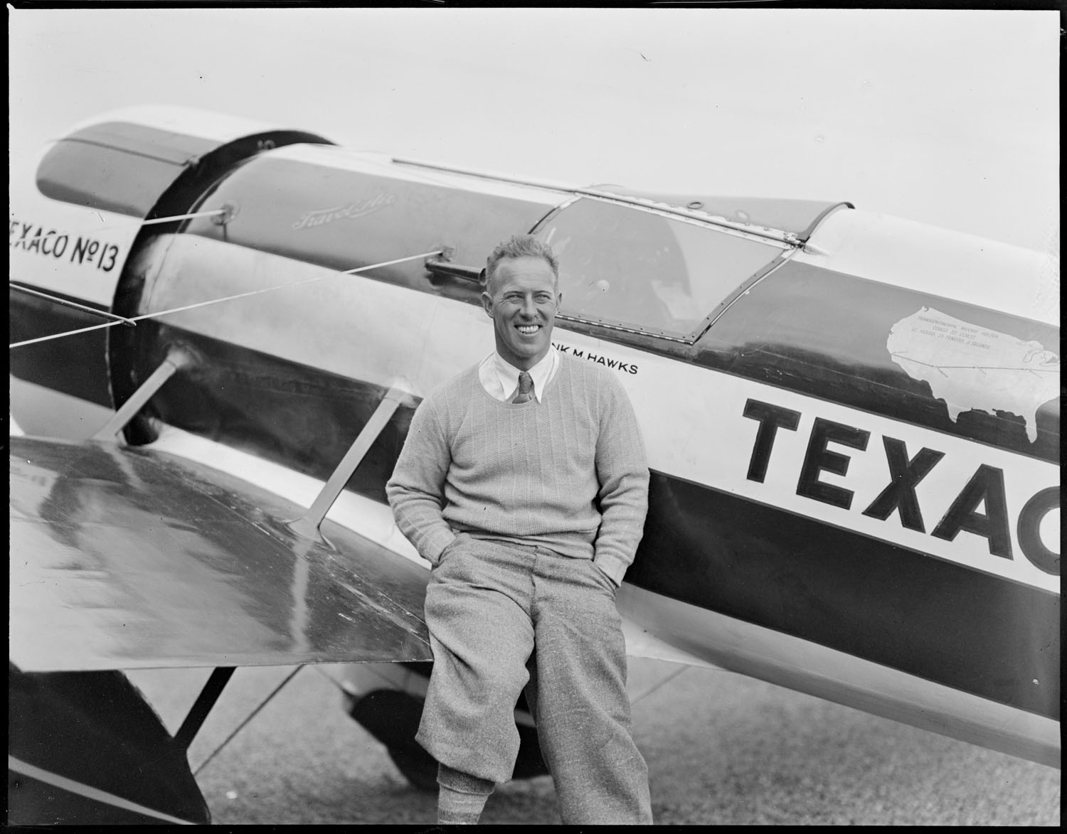 Frank Monroe Hawks with the Texaco 13 Travel-Air Mystery Ship at East Boston Airport, 1930. (Courtesy of the Boston Public Library, Leslie Jones Collection)