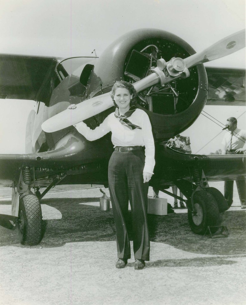 Jackie Cochran with her Beechcraft D17W, NR18562. (FAI)