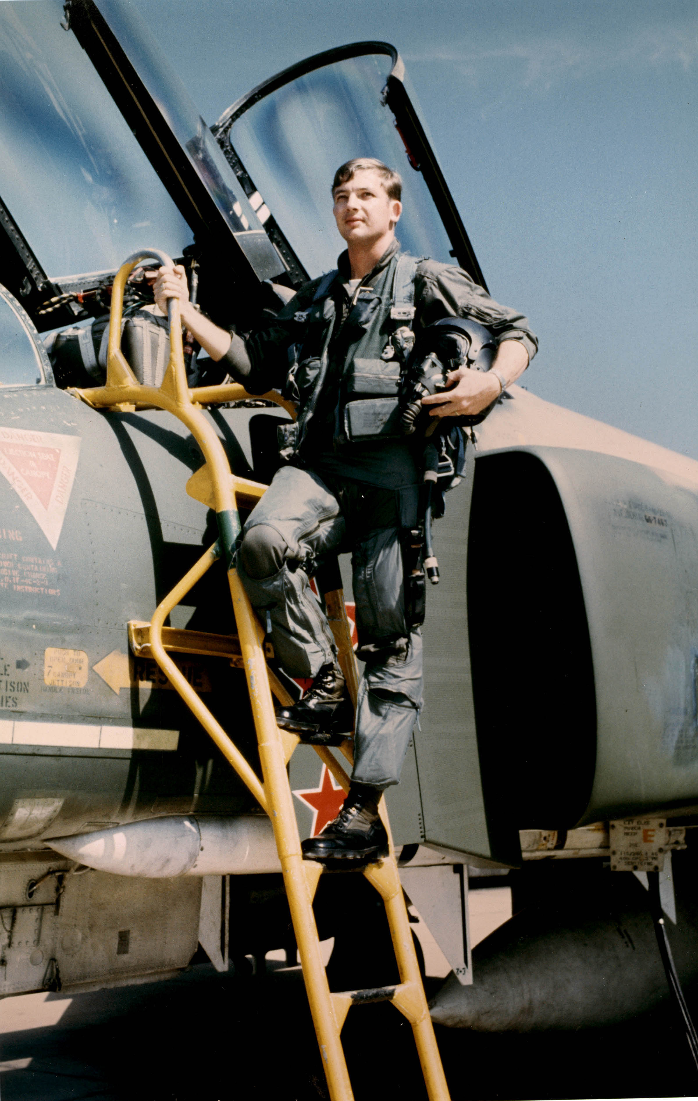 Captain Charles B. DeBellevue, U.S. Air Force, with his F-4D Phantom II at Udorn RTAFB, 1972. (U.S. Air Force)