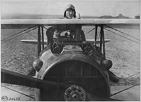First Lieutenant Edward V. Rickenbacker, 94th Aero Squadron, in the cockpit of his SPAD XIII C.1, 18 October 1918. (U.S. Army Signal Corps)