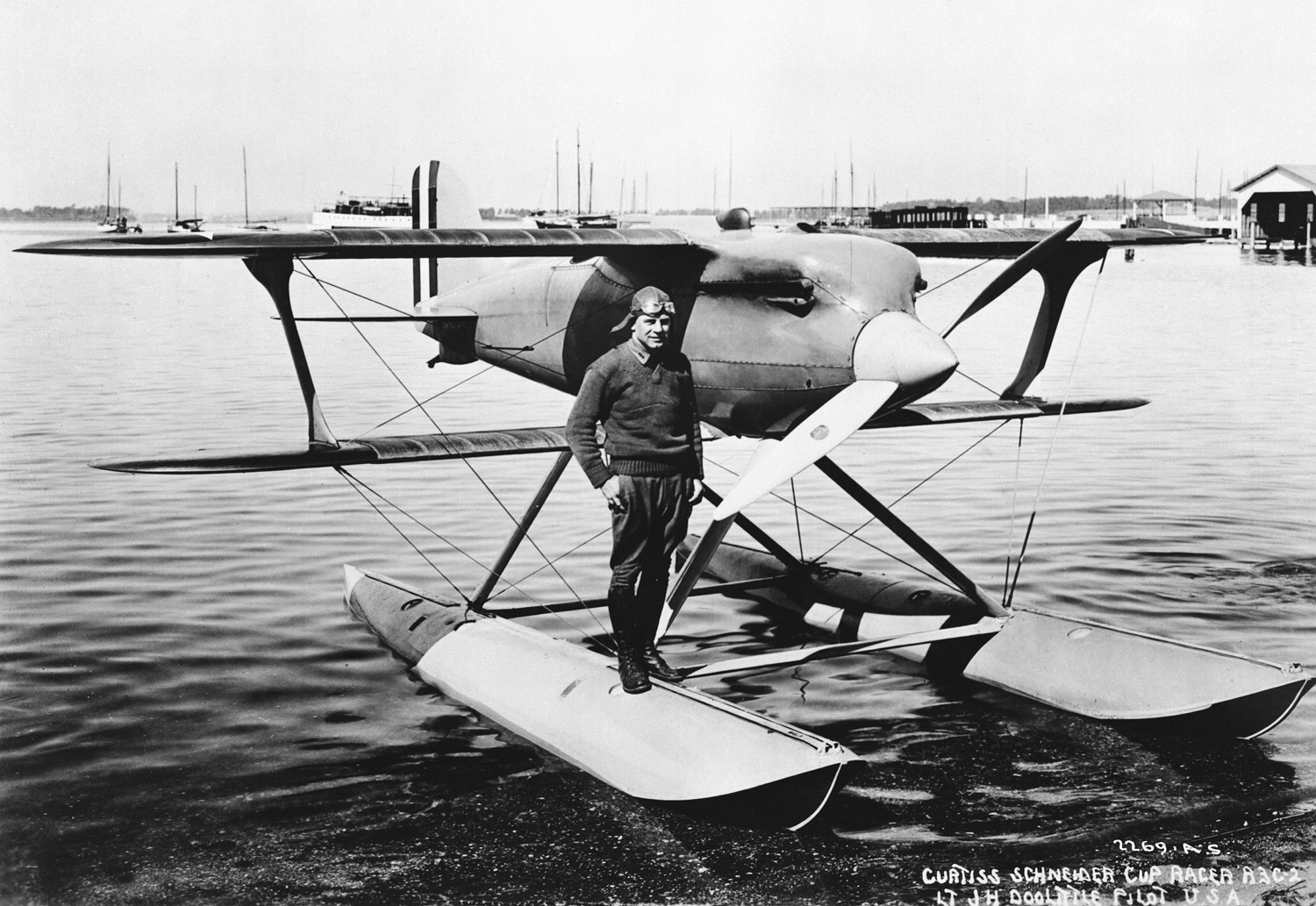 Lieutenant James H. Doolittle, USAAS, with the Curtiss R3C-2 Schneider Trophy winner, 1925. (U.S. Air Force)