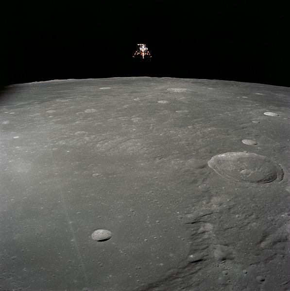 Apollo 12 lunar lander Intrepid above the Moon before beginning its descent to the surface, 19 November 1969. (Richard F. Gordon, Jr./NASA)