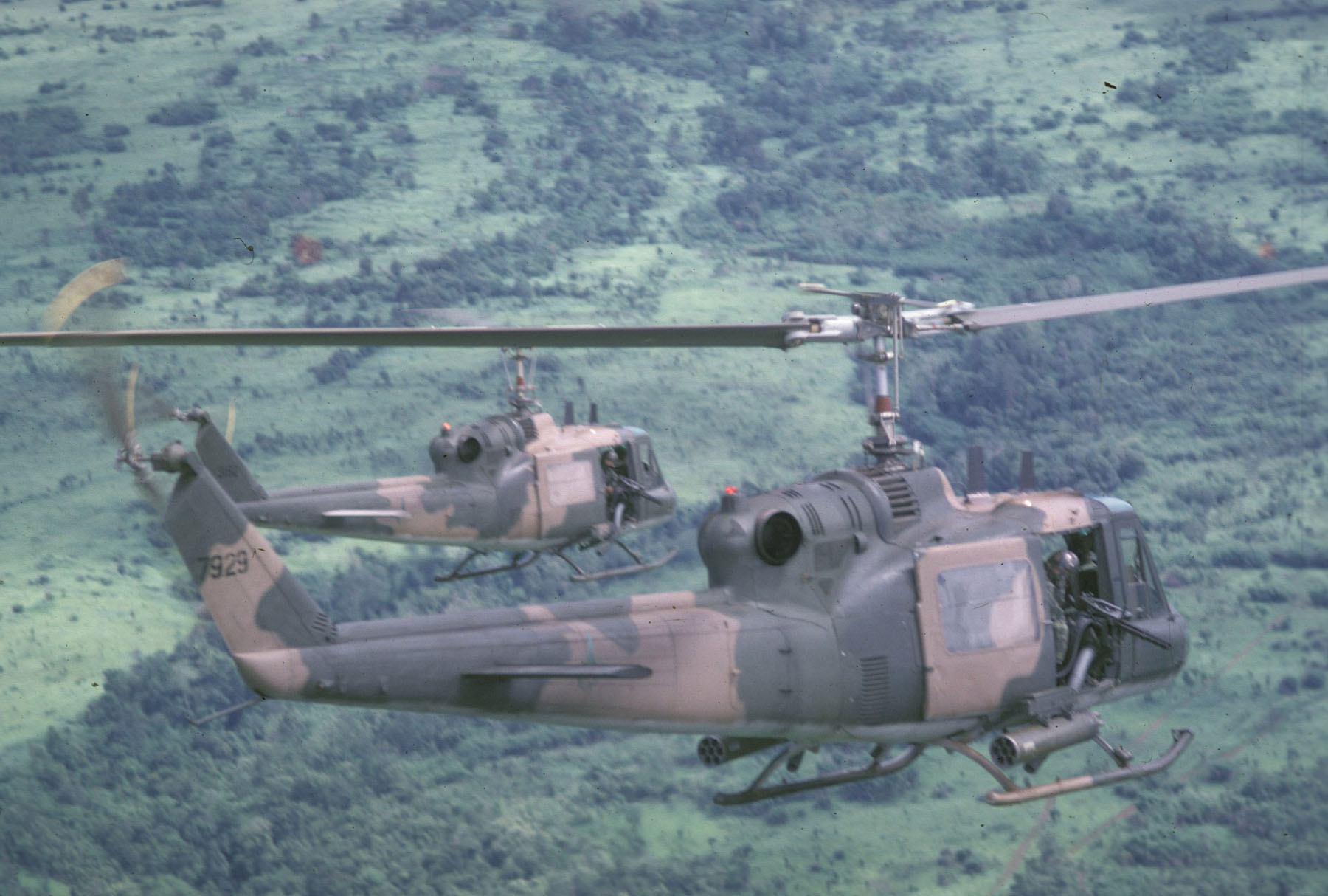 Two U.S. Air Force UH-1P Hueys of the 20th Special Operations Squadron, the "Green Hornets". (U.S. Air Force)