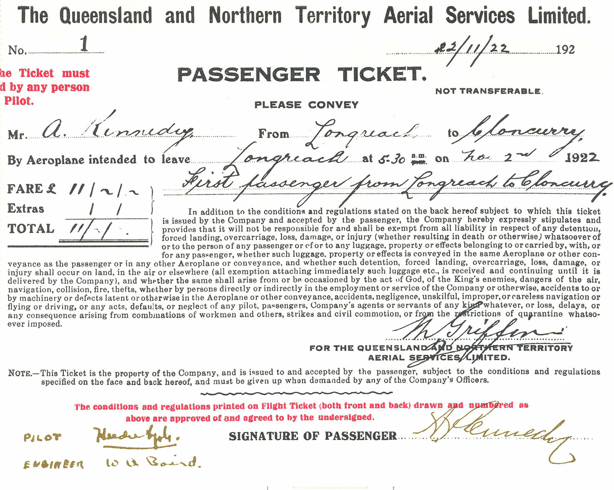 Alexander Kennedy's airline ticket, Number 1. (Qantas)