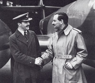 Group Captain Hugh J. Wilson CBE AFC with Gloster Chief Test Pilot Eric Stanley Greenwood OBE. (Photograph courtesy of Neil Corbett, Test & Research Pilots, Flight Test Engineers)
