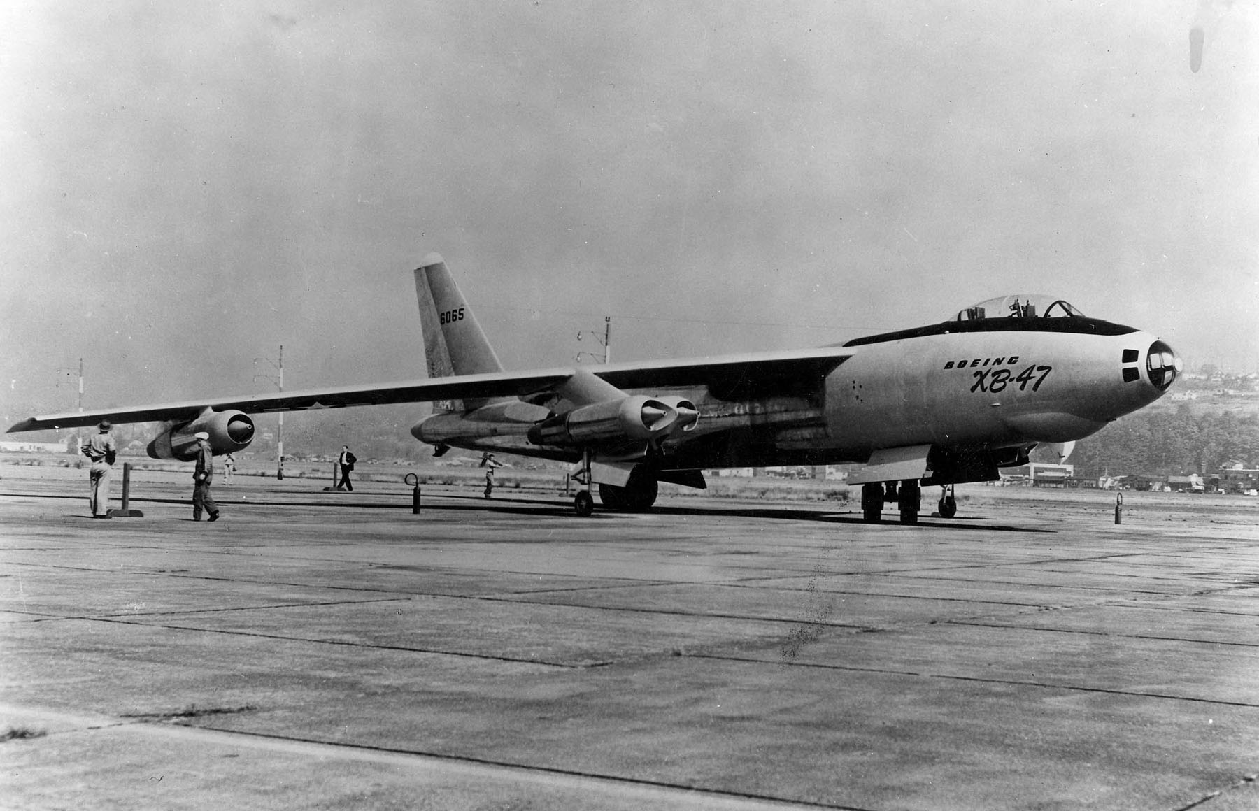 Boeing XB-47 Stratojet 46-065, the first of two prototypes, on the ramp at Boeing Field, Seattle, 1 December 1947. (U.S. Air Force)