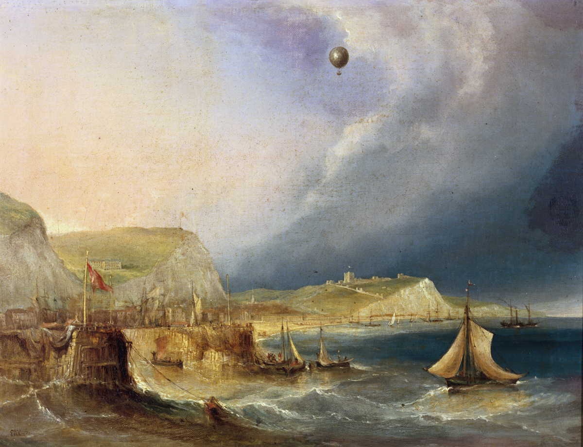 Balloon Leaving Dover, Jean-Pierre François Blanchard and Dr. John Jeffries depart Dover, 7 January 1785, by E.W. Cocks, oil on canvas, ca. 1840 (Science Museum, London)
