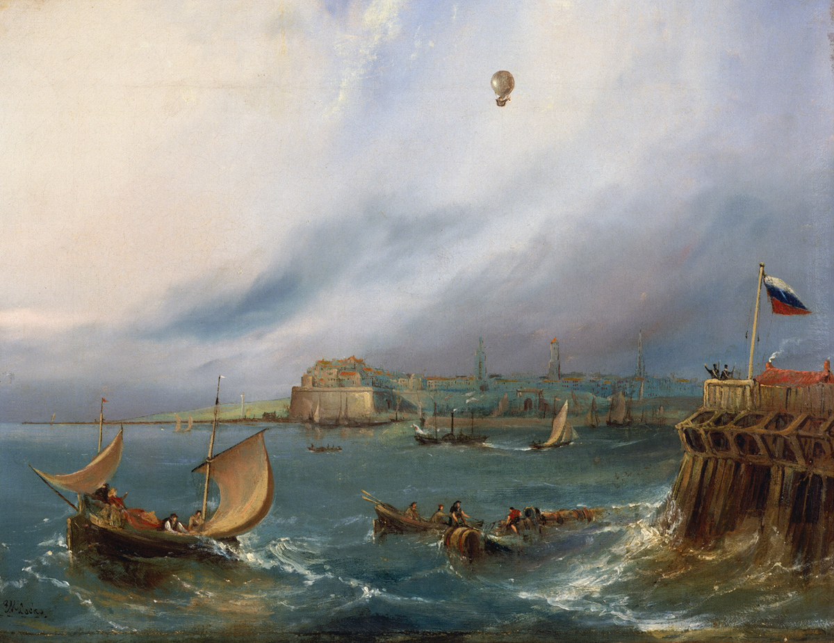 Balloon Arriving at Calais, by E.W. Cocks, oil on canvas, ca. 1840 (Science Museum, London)