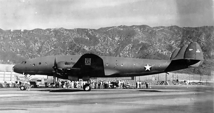 In this photograph of the Lockheed XC-69 prototype, the civil experimental registration numbers, NX25600 are visible under the left wing. (Unattributed)