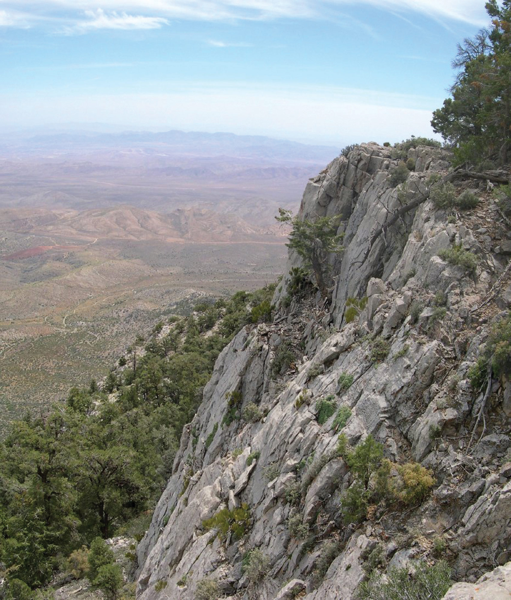 TWA Flight 3 crashed on this vertical face of Mount Potosi, Nevada, 16 January 1942, killing all on board. (Harlan Stockman)