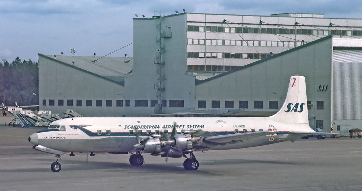 Guttorm Viking, a Scandinavian Airlines System Douglas DC-7C, LN-MOD, at Stockholm-Arlanda Airport, August 1967. (Lars Söderström )
