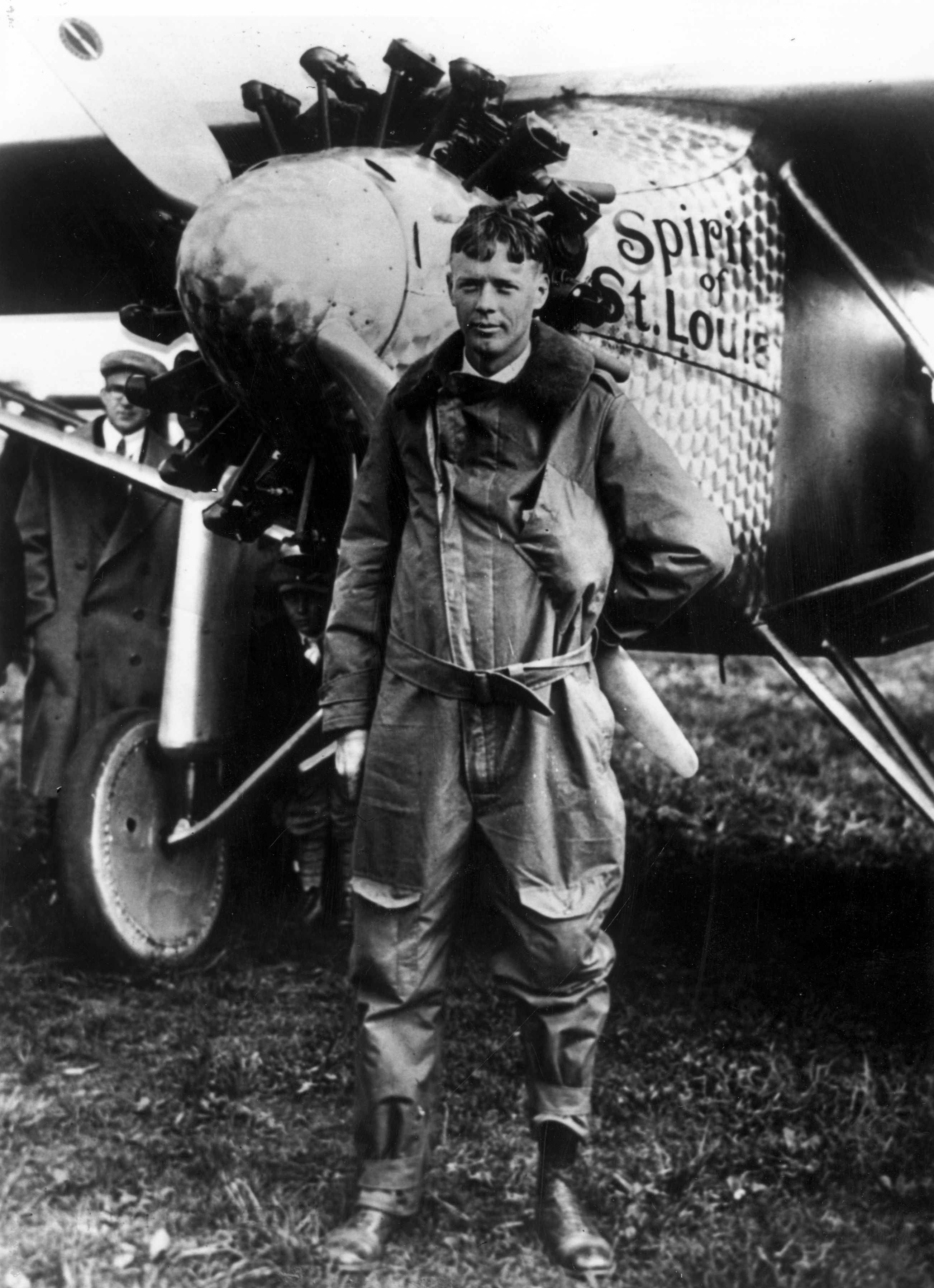 Charles A. Lindbergh with the Ryan NYP Spirit of St. Louis at Roosevelt Field, New York, 20 May 1927.