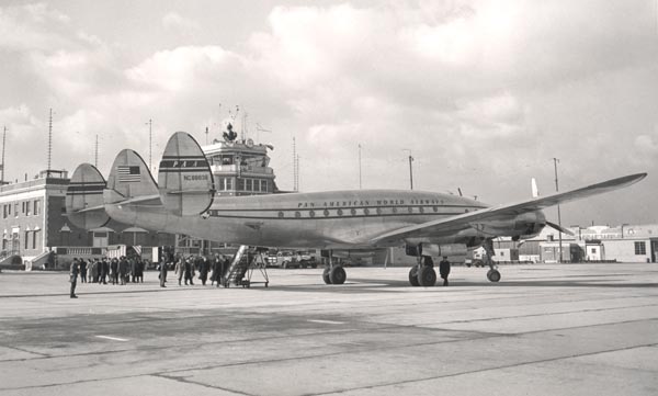 Pan American World Airway's' Lockheed L-049 Constellation NC88836, Clipper Mayflower, at London Heathrow Airport, 1946. (Royal Air Force Museum)