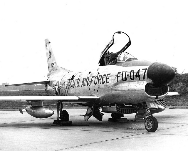 This North American Aviation F-86L-60-NA Sabre, 53-1047, of the 444th Fighter Interceptor Squadron, Charleston, South Carolina, is similar to 1st Lieutenant Clarence A. Stewart's F-86L-50-NA 52-10108, destroyed in the collision with the B-47, 5 February 1958. (U.S. Air Force)