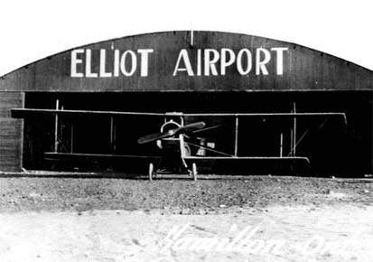 A Curtiss JN-4 Canuck at the Elliott Air Service hangar, Hamilton, Ontario, Canada. (National Aviation Museum)